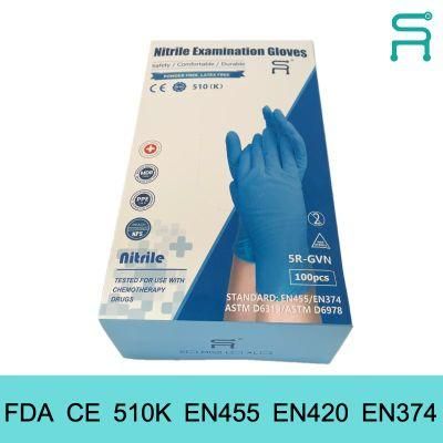 Powder Free Disposable Nitrile Gloves with FDA 510K CE En455
