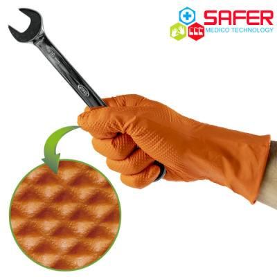 Orange Diamond Grip Nitrile Work Gloves 8mil/6mil