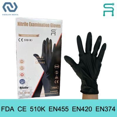 Powder Free Disposable Black Nitrile Gloves with 510K En455