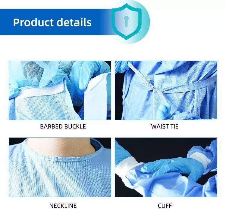 Level 1 SMS Non Woven Gown Disposable Sterile Reinforced Surgical Gowns for Hospital