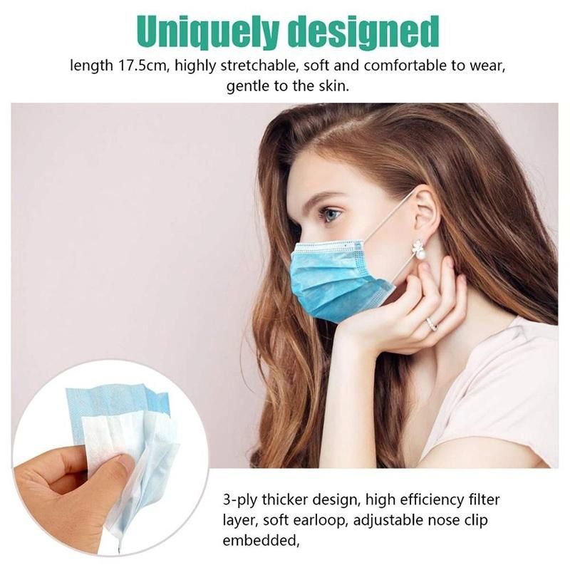 3 Ply Blue Non Woven Protective Waterproof Hypoallergenic Disposable Custom Face Mask