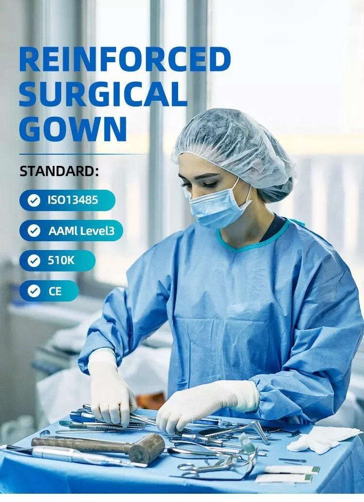 Level 1 SMS Non Woven Gown Disposable Sterile Reinforced Surgical Gowns for Hospital