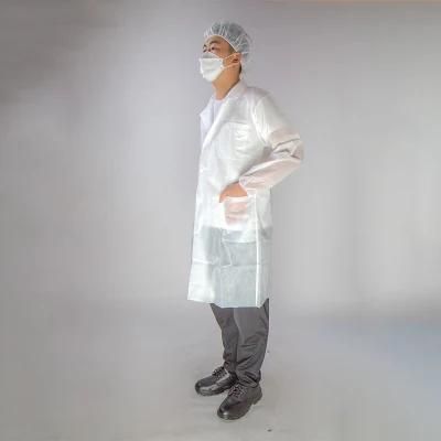 Hot Sale Antistatic White Disposable Waterproof One Size Fit All SMS PP Non Woven Lab Coat for Laboratory with FDA CE Approved