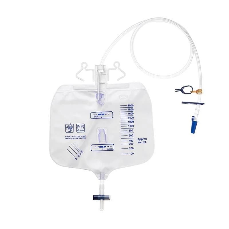 Medical Disposable 2000ml Urine Drainage Bag Medical Grade PVC Transparent Urine Collection Bag for Adult