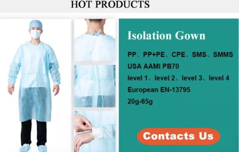 AAMI Level 1/2/3 En13795 PP/PE/SMS Disposable Waterproof Medical/Surgical/Hospital/Laboratory/Food/Healthcare Protective Non-Woven Isolation Gown/Clothing/Suit