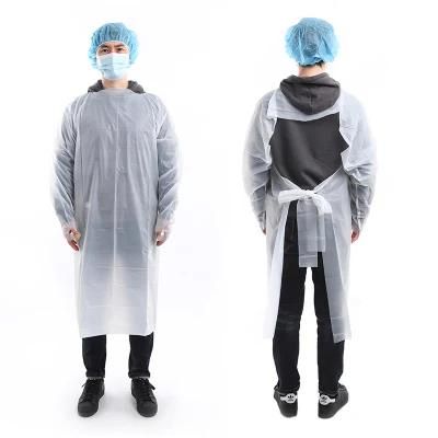 Polythene Waterproof CPE Surgical Gown Isolation with Tumb Loop Plastic Impevious Tablier