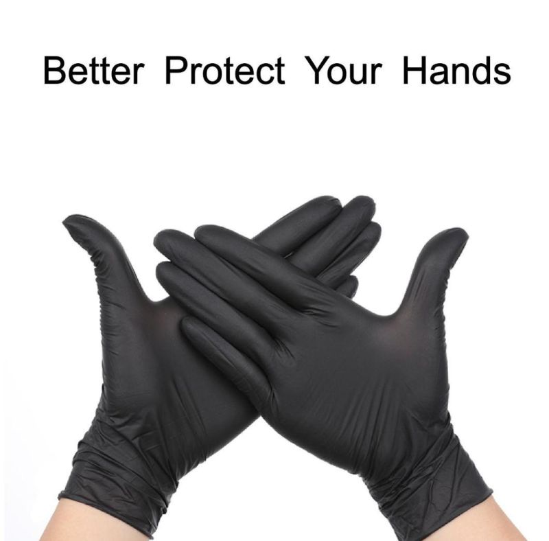 510K En455 Black Color Powder Free Disposable Nitrile Examination Gloves