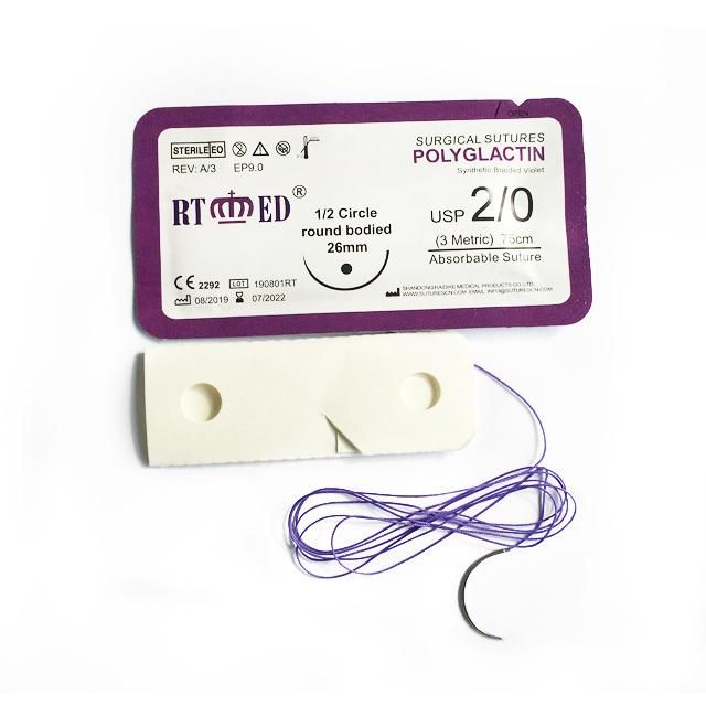 Rtmed Medical Supply Absorbable Surgical Suture Thread with Needle Pgla