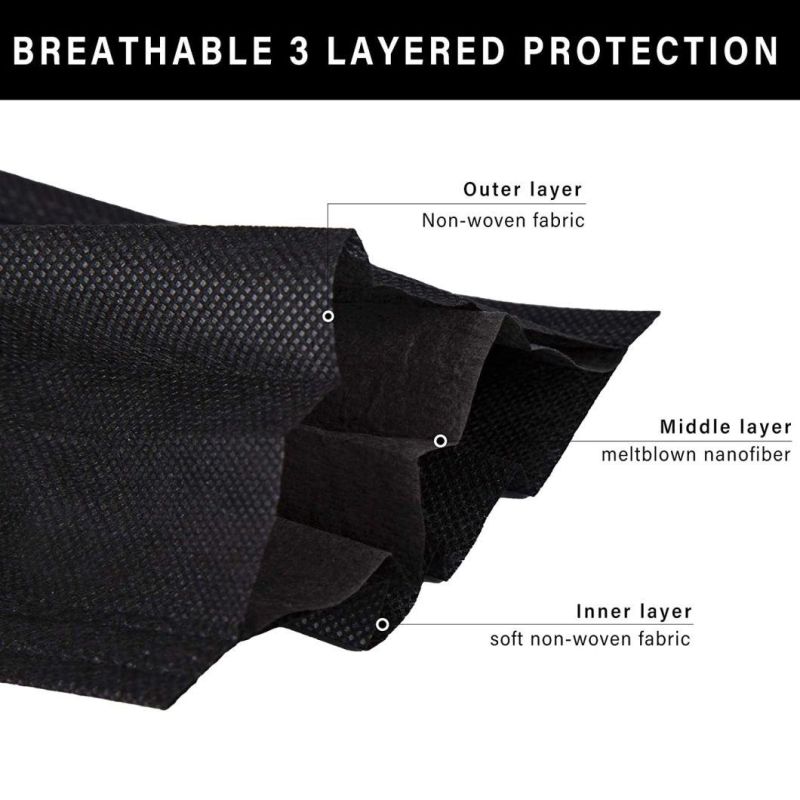 Black Melt-Blown 3 Ply Disposable Respirator Face Mask