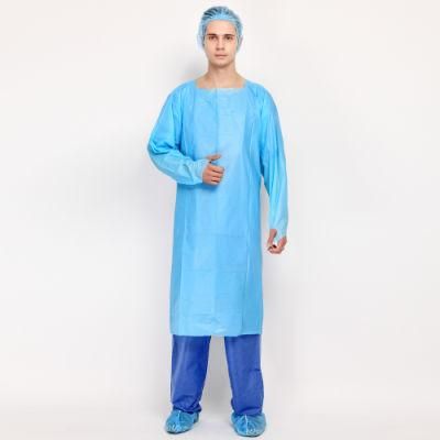 Disposable CE Blue Waterproof Surgical Isolation Hospital Thumb Loop CPE Gown