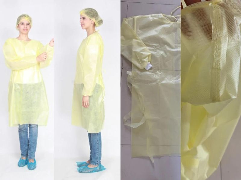 Yellow PP PE Coated Isolation Gown with Thumb Loops