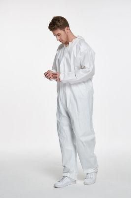 Manufacture Disposable White Type 4/5/6 Waterproof SMS Chemical Coverall with Safe Sticker