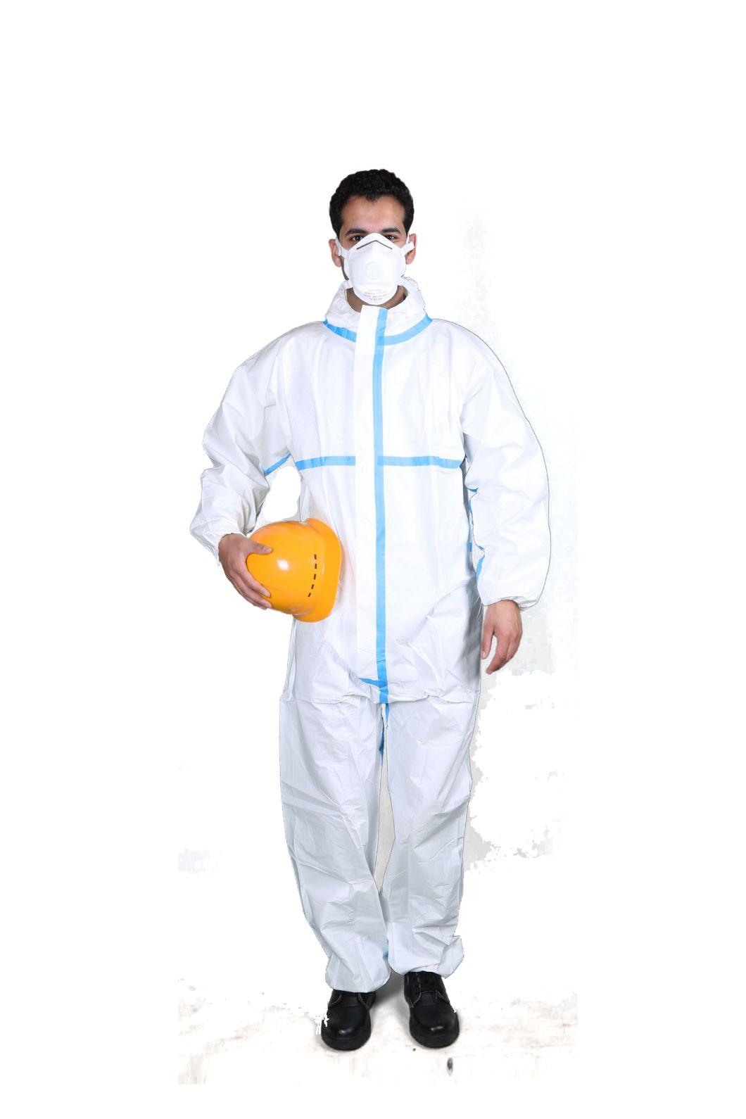 En 14126 Disposable Hot Sale Disposable Microporous PP+Sf Coverall Suit Working Suit Type 456 Coverall