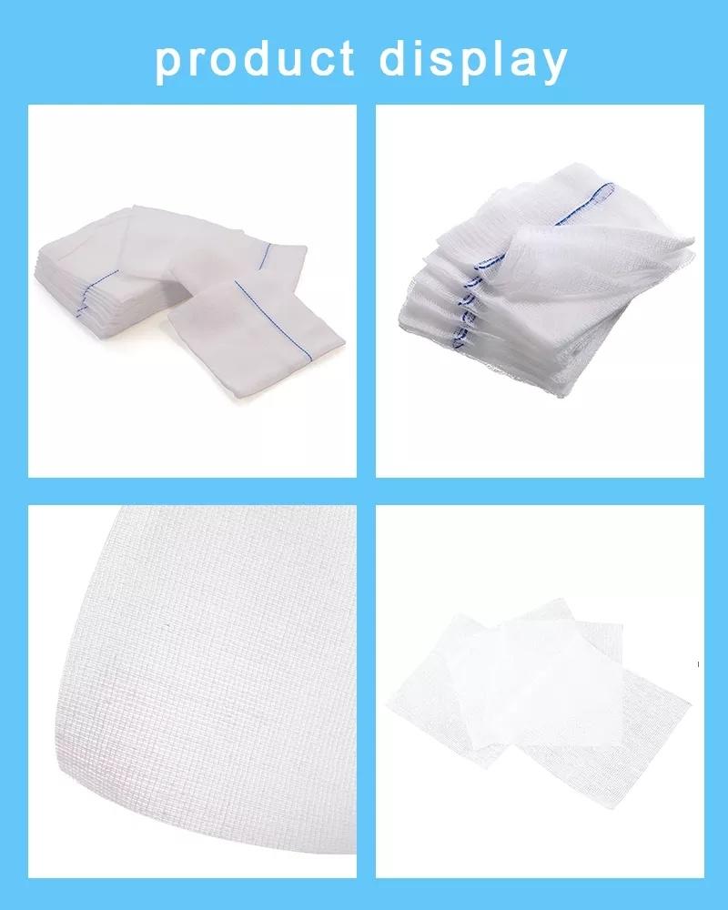 100% Pure Cotton 5X5cm 7.5X7.5cm 10X10cm 10X20cm Disposable Absorbent Gauze Swabs