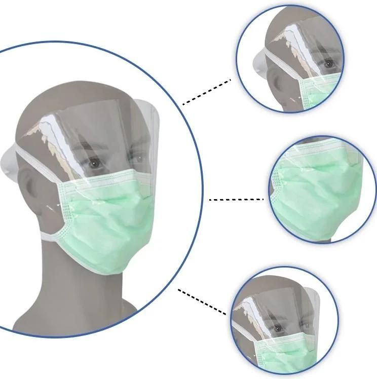 Fluid-Resistant Surgical Face Mask with Eyeshield and Earloops