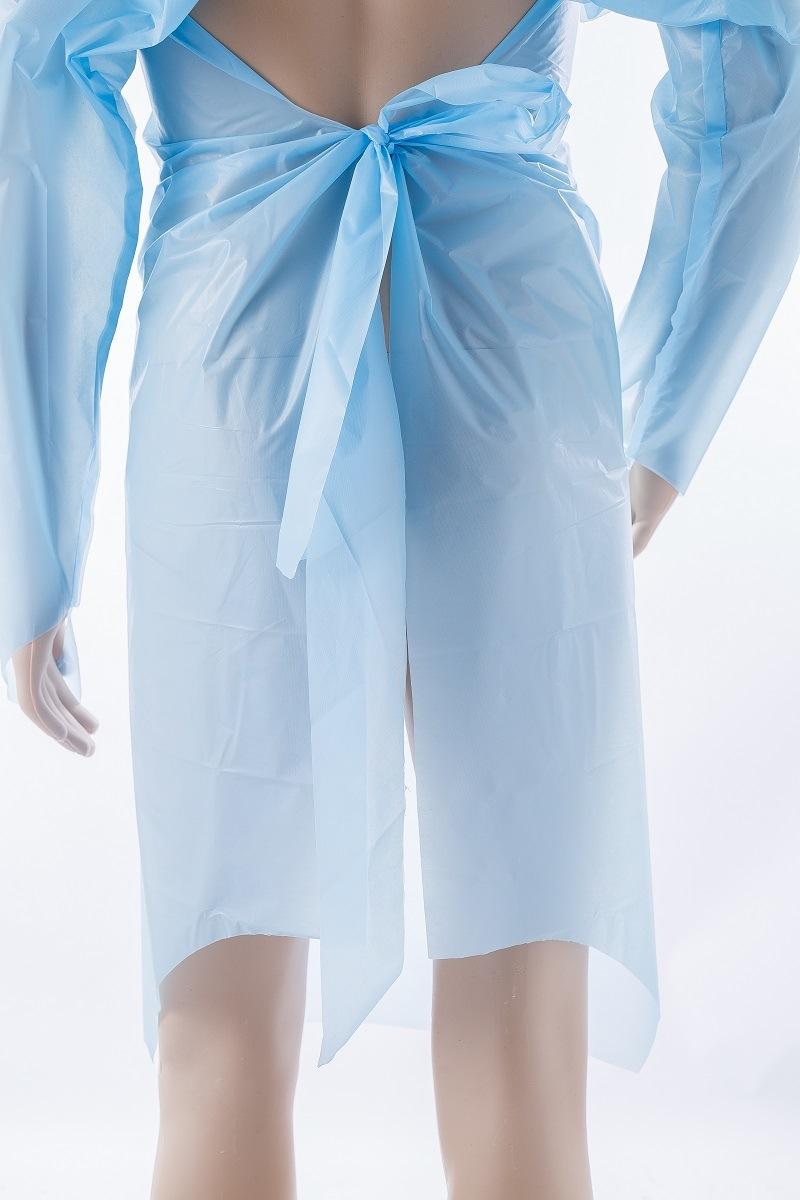 Disposable CPE Plastic Isolation Gown with Thumb Loop and Ties on Back