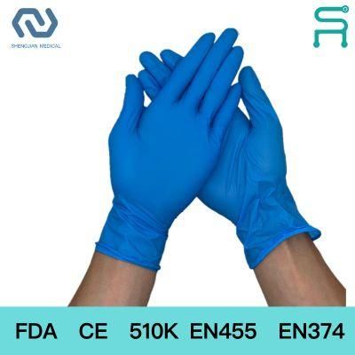 Free Sample FDA CE Powder Free 510K En455 Disposable Nitrile Examination Gloves