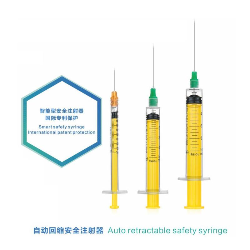 Disposable Medical Luer Lock Luer Slip Syringe Retractable Needle Safety Syringe Auto Disable Syringe with Needle for Vaccine Injection