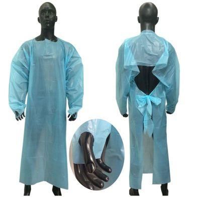 Disposable CPE Plastic Gown Long Sleeve Apron with Thumb Loop Cuff