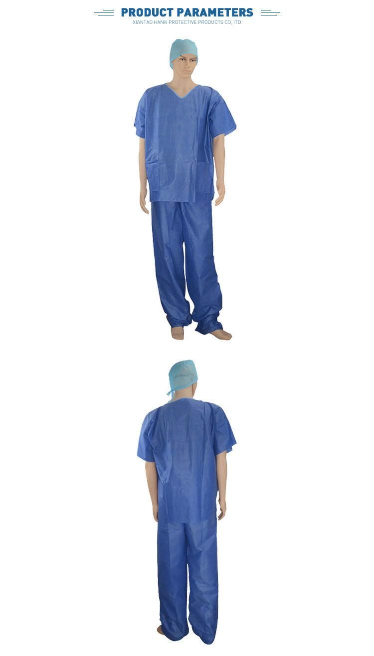 PP/SMS Patient Gown Suit Disposable Scrub Suits, Patient Gown with V-Collar or Round Collar