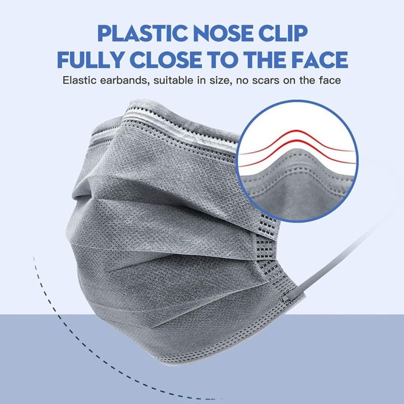 Custom Color Disposable Protective Face Mask Comfortable Fit Gray Active Carbon Face Mask Non-Woven Fish Mouth Mask En149