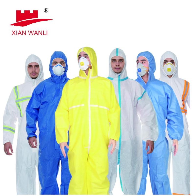 White Yellow Non Woven White Microporous Coverall with Tape Breathable Waterproof Impervious Coveralls