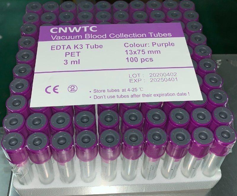 Medical Disposables Plastic Glass Purple Cap Vacuum Blood Collection Tube 5ml K2 K3 EDTA Tube