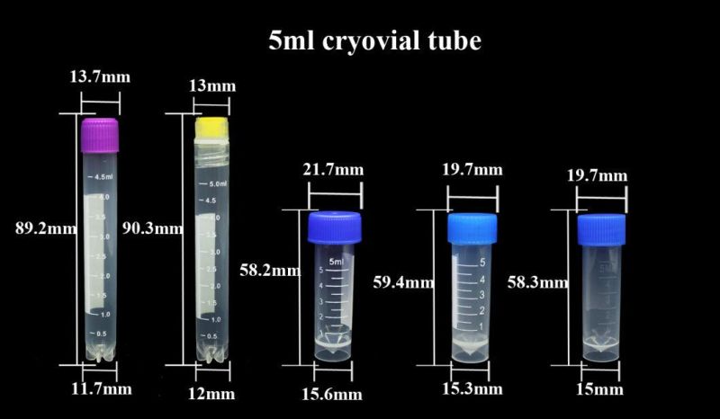 Plastic 1.25ml 1.8ml 2ml Cryogenic Vials Cryovial Tubes Cryovials Cryo Tube with Screw Cap for Laboratory Use