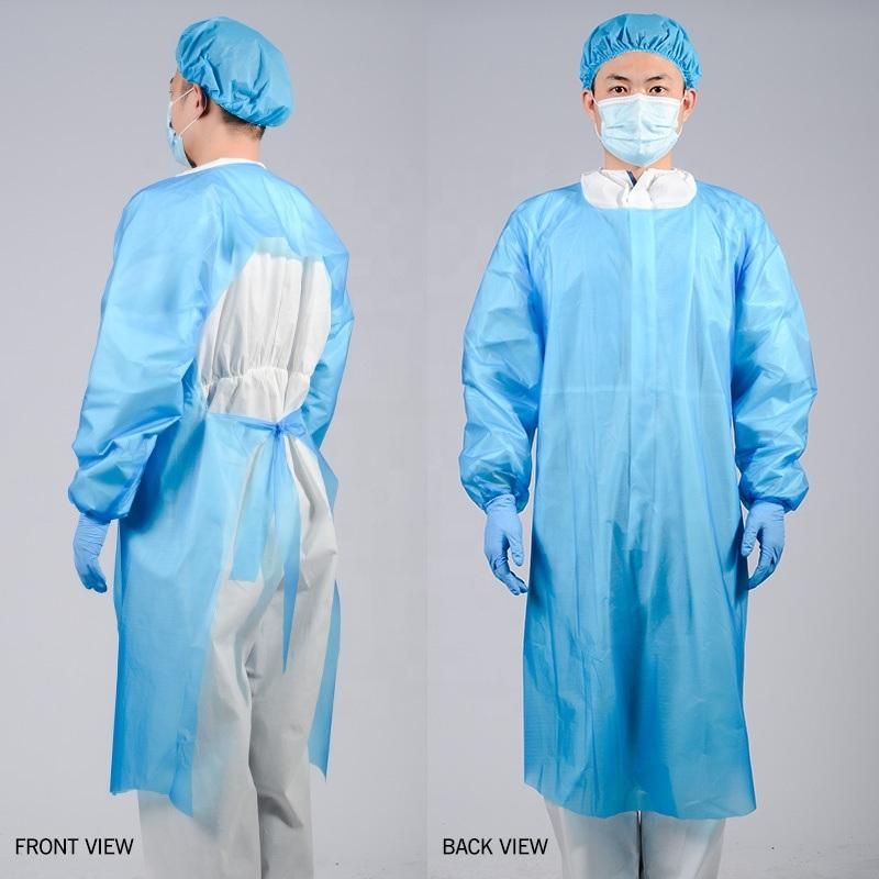 Disposable CE Blue Waterproof Surgical Isolation Hospital Thumb Loop CPE Gown