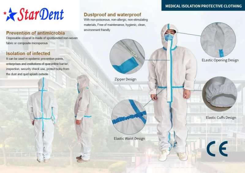 Ce Certified Waterproof Medical Disposable Protection Suit Non Woven Surgical Isolation Gown