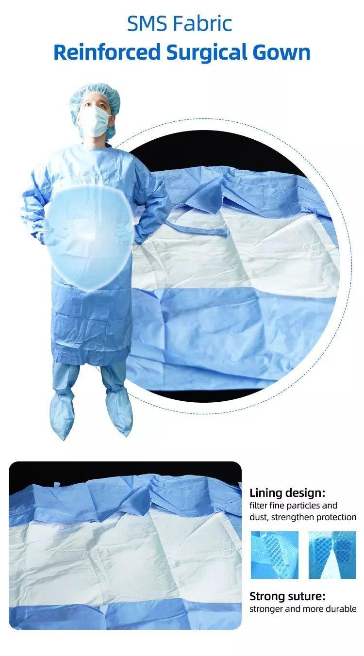 Level 1 SMS Non Woven Gown Disposable Sterile Reinforced Surgical Gowns for Hospital