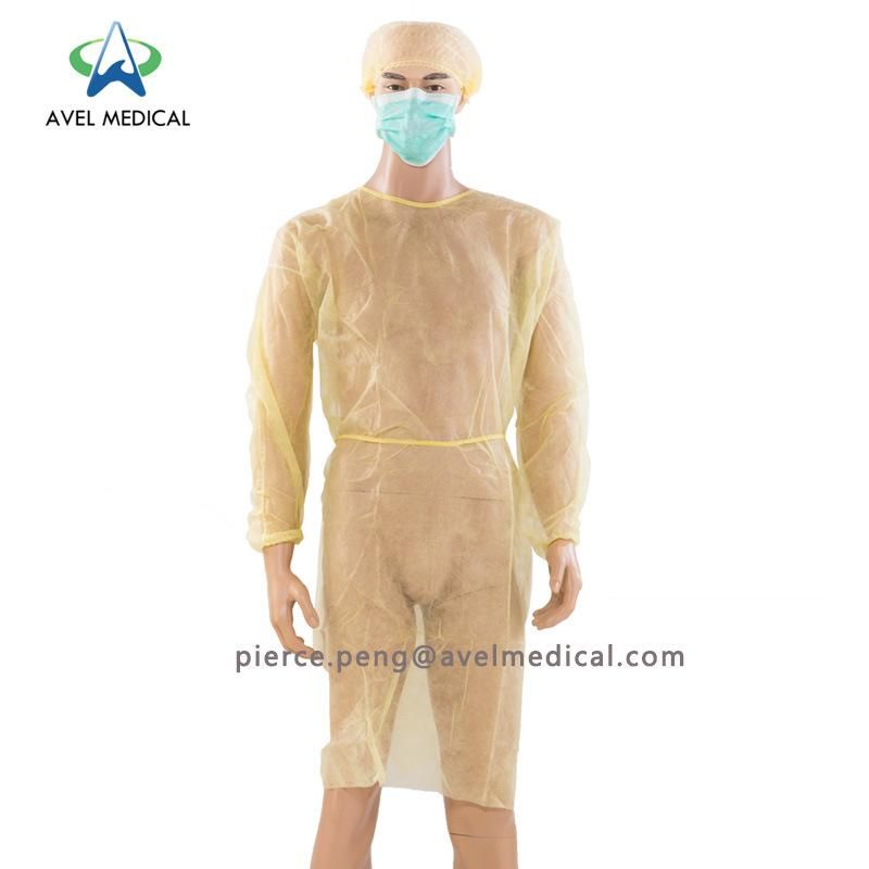 Disposable Fluid Resistant Non-Woven Protective Isolation Gown PP, PP+PE with Elastic Cuff or Velcro
