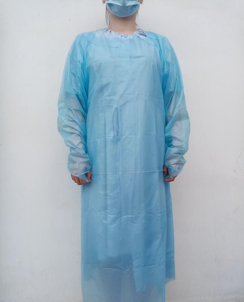 Blue CPE Protective Suits Disposable Waterproof Suit Long Sleeve Gown