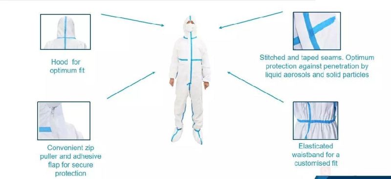 Disposable Isolation Hooded Uniforms Protective Equipment with Tape for Hospital Doctor and Nurse