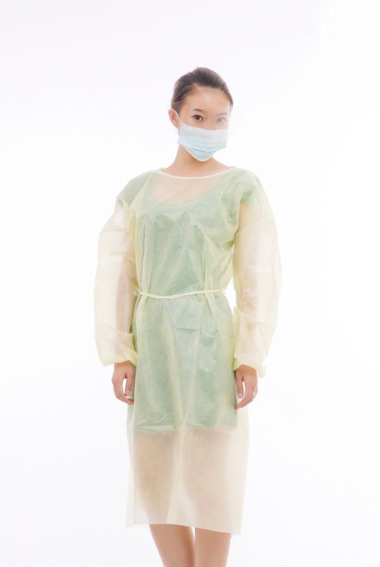 Mdr CE Certificated Disposable Use Yellow Medical Isolation Gown Hospital Use Non-Woven Protective Long Gown