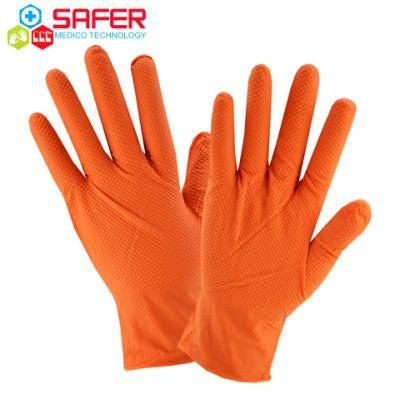 Heavy Duty Diamond Gripped Orange Disposable Nitrile Glove Supplier