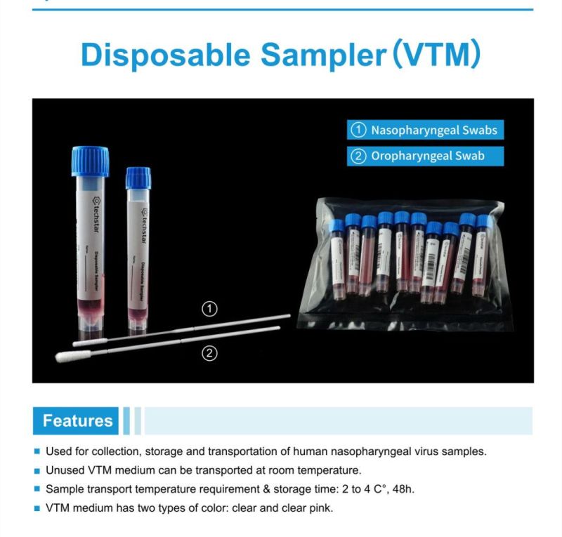 Techstar Disposable Viral Transport Media Vtm Sampling Tube with Swab