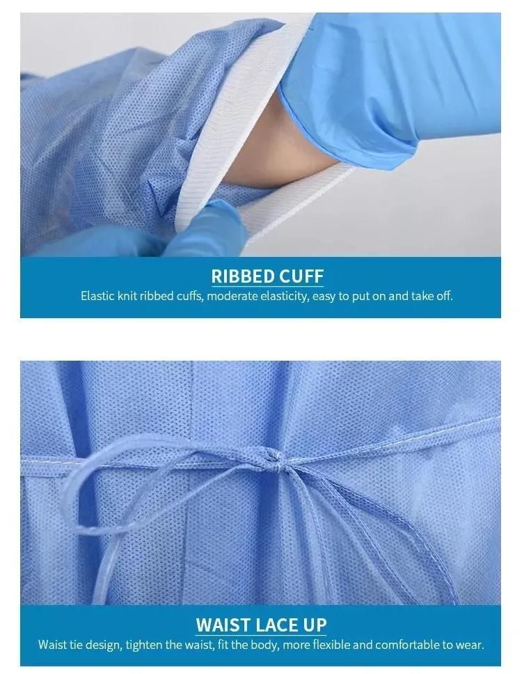 Knitted Cuffs Hospital Non Woven Medical Disposable Isolation Surgical Gowns