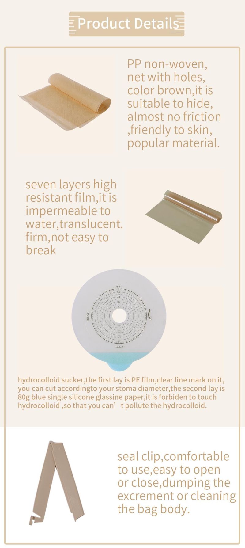 57mm Steadlive Disposable Non-Woven Ostomy Bag with Hydrocolloid Flange