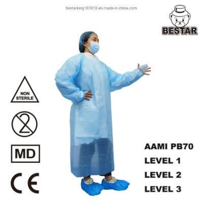 AAMI PB70 Level 1/2/3 CE Certified FDA, ISO 9001, ISO13485 CPE Gown