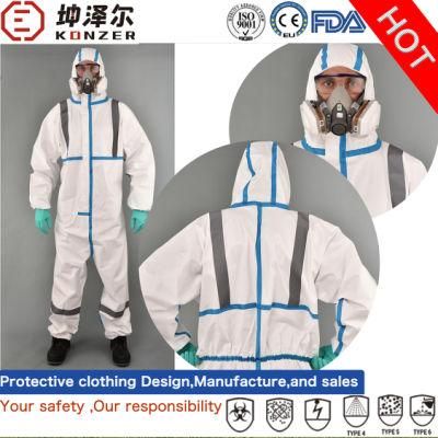 Konzer OEM&ODM Nonwoven Personal Disposable Industrial Protective Overalls with Reflective Stripe Caution