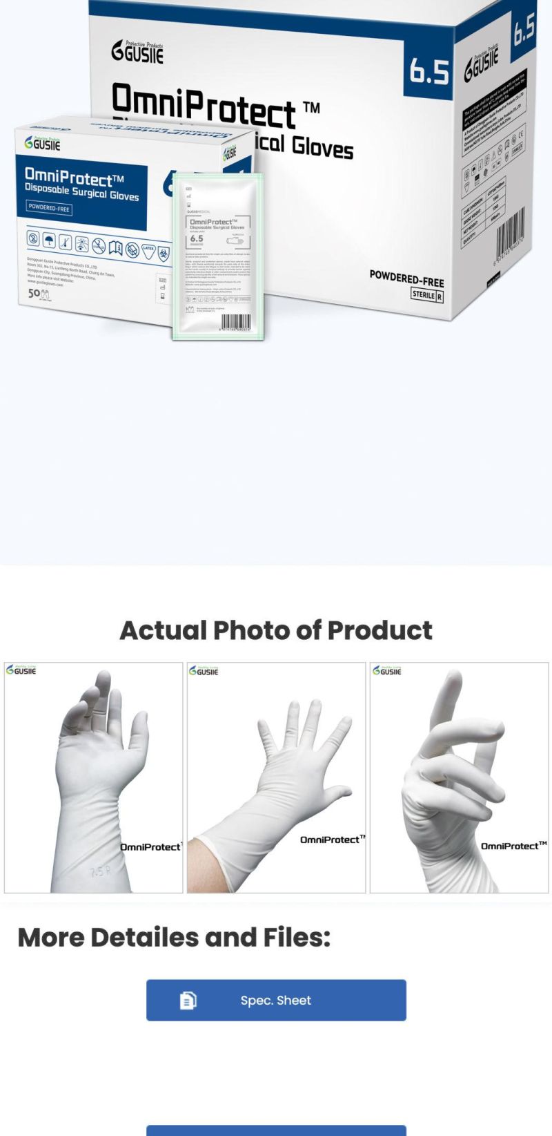 Gusiie Good Quality Sterilized Powder Free Latex Surgical Glove / Medical Glove