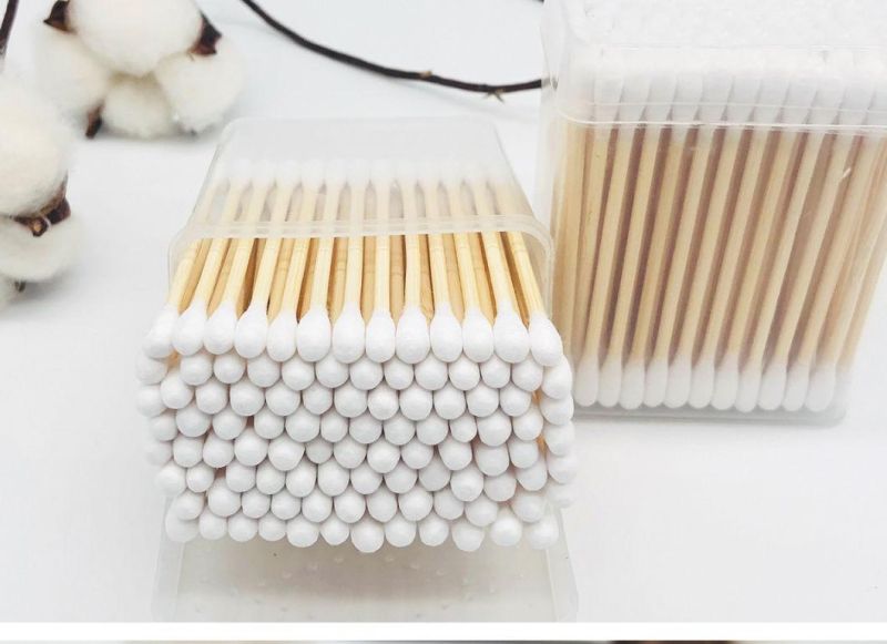 Stock Wholesale Pure Cotton Qtips for Ear Cleaning Cotton Swabs CE ISO Bamboo Cotton Buds