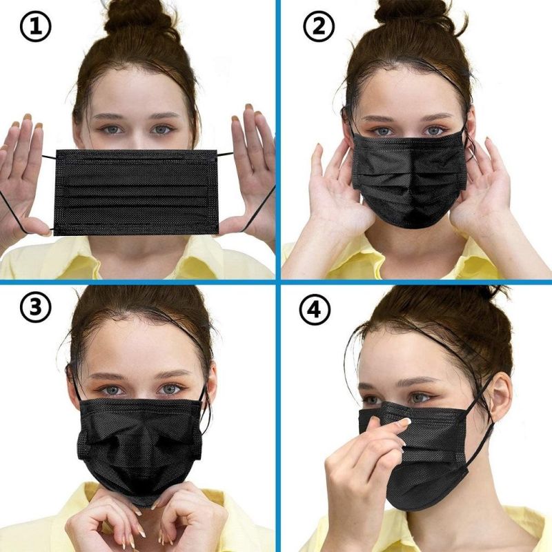 Black Surgery Medical Surgical Face Masks 3 Layers with Adjustable Comfortable Nose Bridge Ear Loop Style