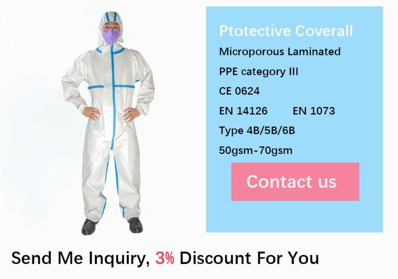 High Quality CE Type5b/6b En14126 PPE Clothes Waterproof Breathable Disposable Gown Hazmat-Suit