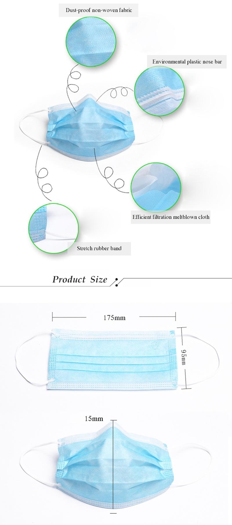 3 Ply Breathable Protective Anti-Dust Ear-Loop Disposable Face Mask for Industry