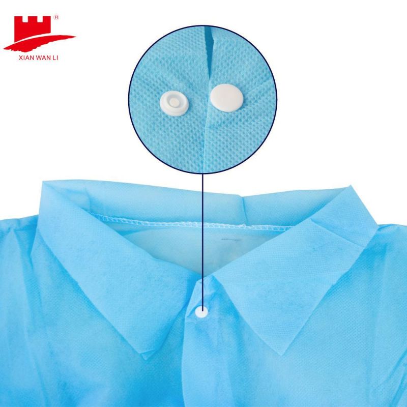 Disposable Lab Coat/ Visitor Clothes/ Lab Gown with Short Collar