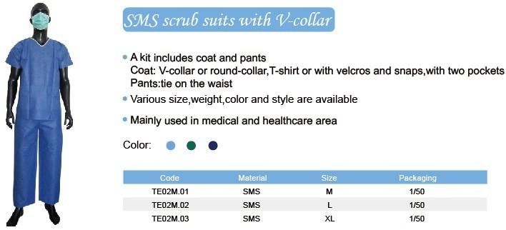 Disposable Non Woven Hospital Patient Surgical Scrub Suits for Woman Size M/L/XL/XXL