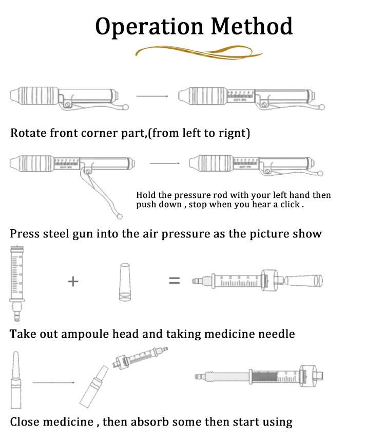 Korea Hyaluronic Acid CE Ampoule Gel Injection Syringe Black Gold Hyaluron Pen 2 in 1