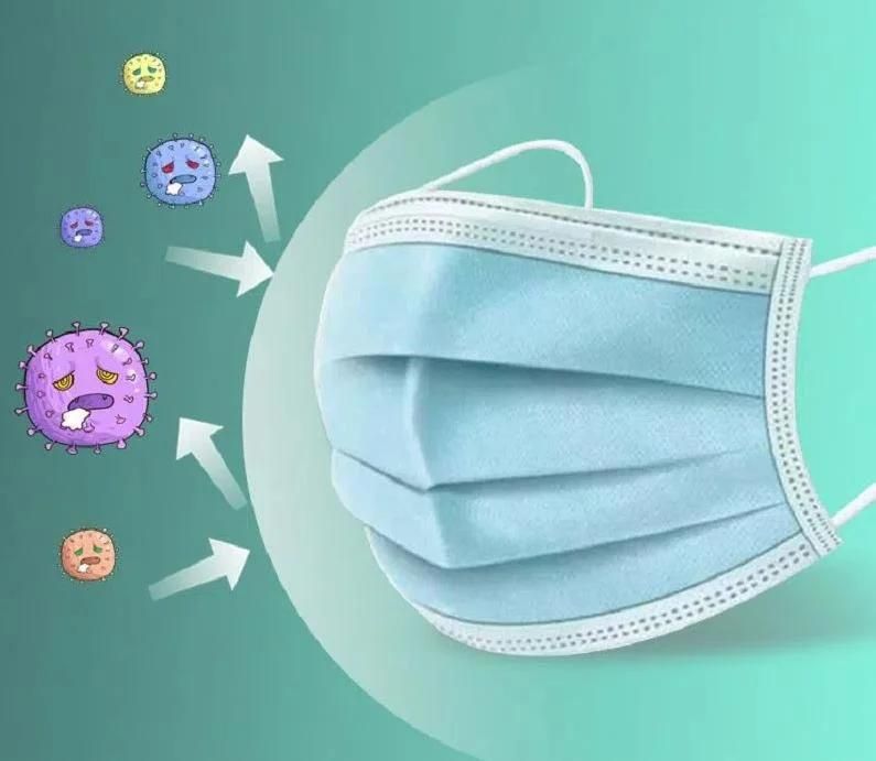 Protective Face Mask in Medical 3 Ply Disposable Nonwoven Surgcal Medcal Face Mask with Elastic Ear-Loops/Tie-on